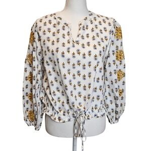 Solitaire Size Medium White Floral Cropped Blouse Top Cottage Boho Spring